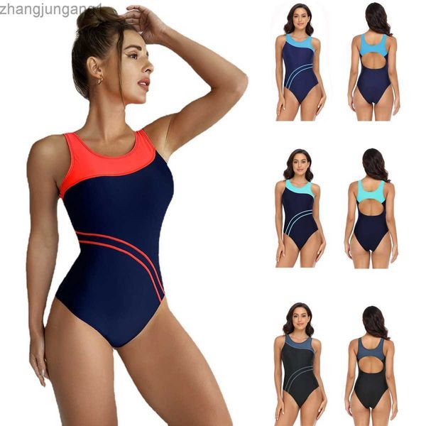 Tasarımcı Bikini Tek Parça Mayo Kadın Yüzme Havuzu Yeni Yarış Sporları Kadın Mayo Ekleme Kontrast Renk Seksi Açık Geri Sırt Mayo Üstleri
