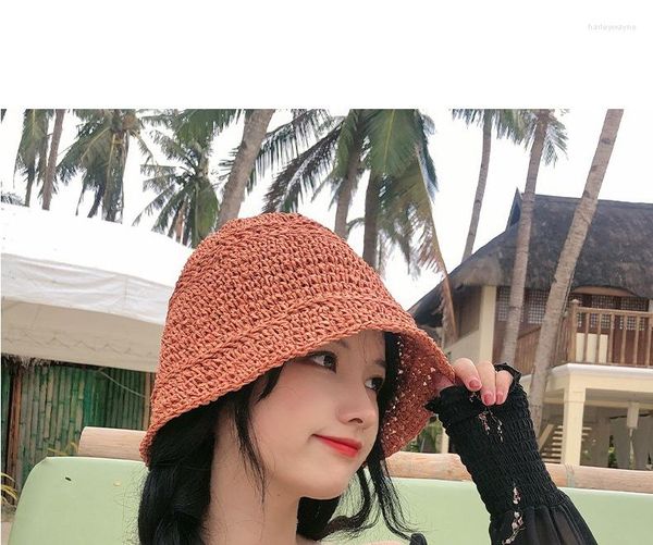 Chapéus largos de borda ao ar livre Hawaiian Fisherman Beach Bucket Women Casual Sun Shade Protection Cap Girls Summer Panamá Handmade Straw Hat