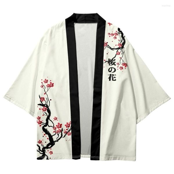 Ethnische Kleidung 2023 japanische Männer Strickjacke und Shorts Set Bluse Yukata Haori Obi Sommer Kirschblüten bedruckter Kimono Samurai