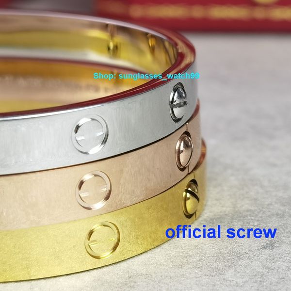 Love Bangl Bangle Tamanho 16-19 Material T0P para Woman Designer para Man Bracelet Oold Oold Patiled 18K Surusão de parafuso é consistente com o oficial 025b o