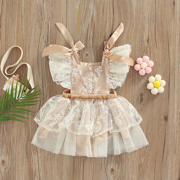 Strampler Süße Prinzessin Baby Girl Ski Tight Party Born Sommer Blumenkleid mit Rüschenärmeln 230505