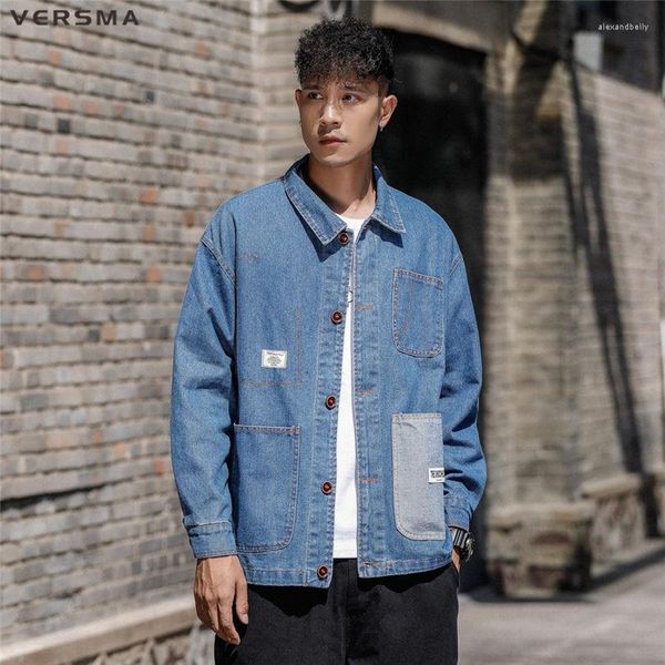 Männer Freizeithemden VERSMA Frühling Herbst Korean Biker Jeansjacke Mantel Männer Baumwolle Tasche Design Chinesischen Stil Hemd Männlichen Tropfen