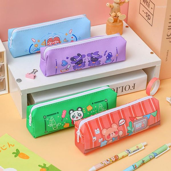 4 pezzi PU Cartella per file Zipper Pencil Pouch Bag Materiale scolastico Organizer Stoccaggio per studenti da viaggio ad alta capacità stazionario