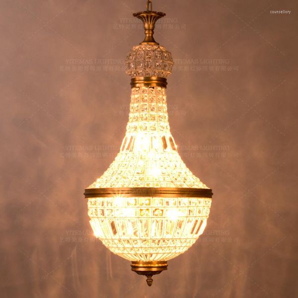 Lampade a sospensione Retro Vintage Crystal Drops Light E14 Lampadari a Led Grande stile impero europeo Lustri Lampadario Illuminazione per soggiorno