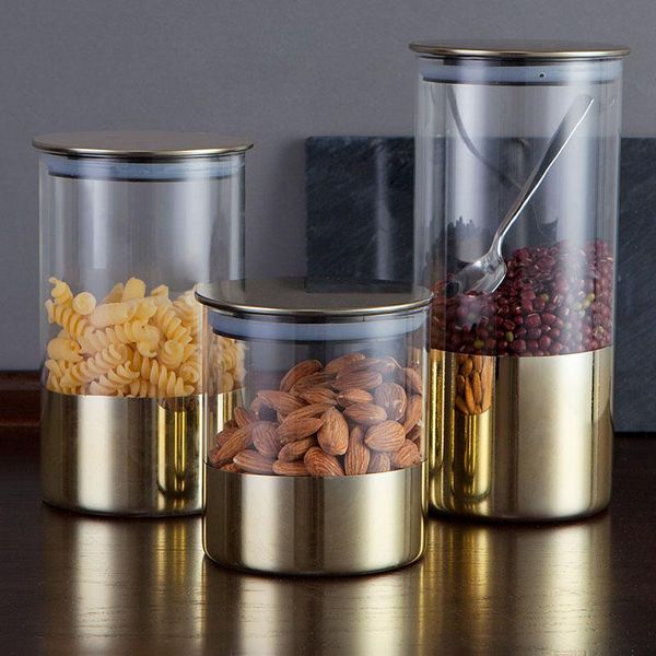 Organização simples arte vidro chá comida selada jarra com tampa tanque de armazenamento de cozinha transparente recipiente de armazenamento doméstico à prova de umidade grande