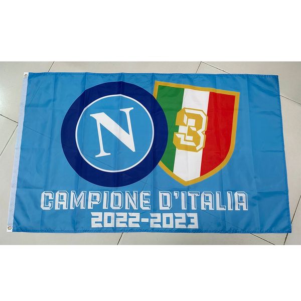2022-23 Napoli FC Champions Flag 3 * 5ft (90cm * 150cm) Poliestere Italia Serie A bandiera Banner decorazione volante casa giardino bandiera Regali festivi