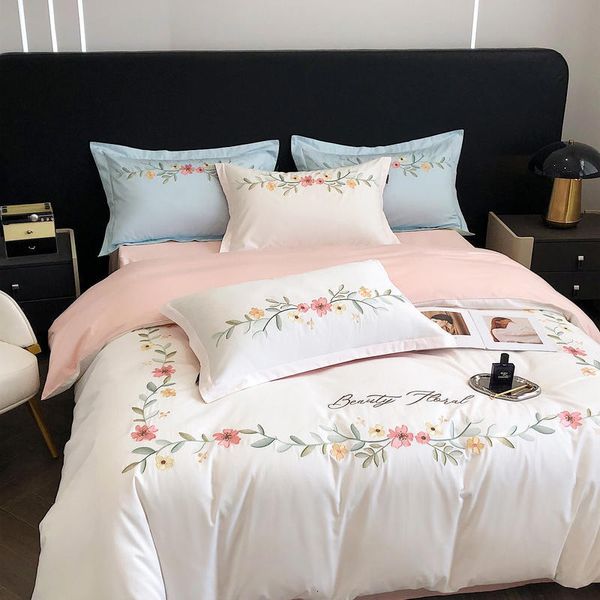 Conjuntos de cama Bordado de flor Bordado de algodão puro Conjunto de capa de algodão 220x240 Conjunto de roupas de cama queen -size de alta qualidade Conjunto de quilt de tamanho de quilt com folhas Home 230506