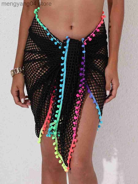 SAIRS MULHERES biquíni Coverp ups Shawl Summer Summer Casual Fishnet Cutout Swimsuit Sarong Beach Salia com borla T230506