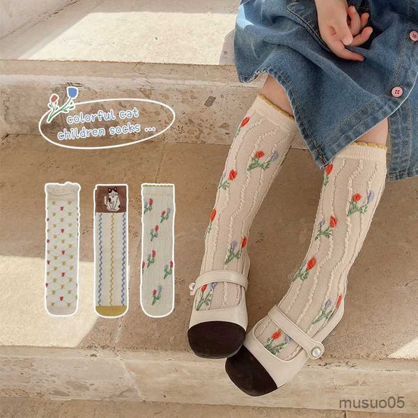 3 stücke Socken paare kinder mesh kalb Nette cartoon katze kinder mädchen kleine mädchen socken strümpfe