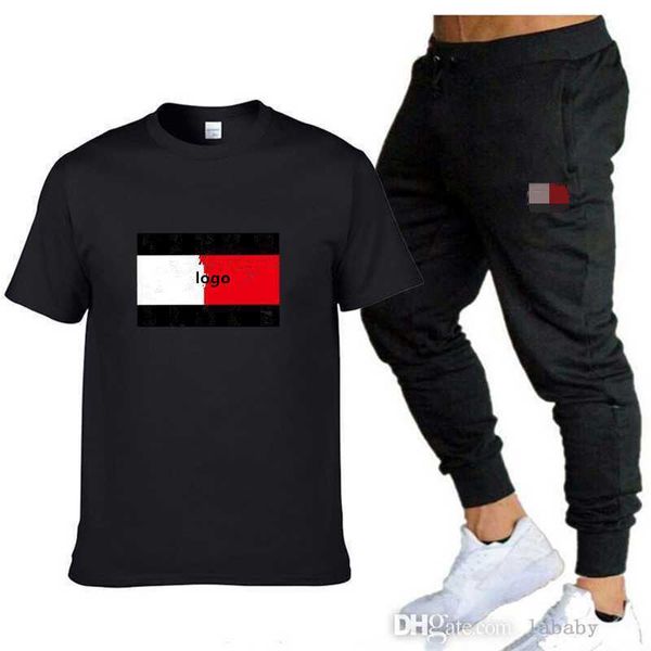 Treno masculino de verão 3xl Marca impressa roupas de algodão esportivo de roupas curtas Camiseta de calça de 2 peças