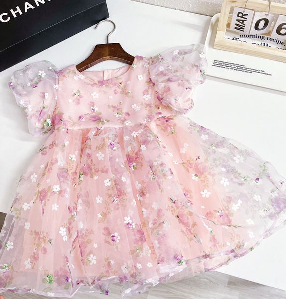 Mode Mädchen Organza rosa lila kleine Blume Puffy Rock Sommer kleine gebrochene Blume Prinzessin Kleid Blumenmädchen Rock