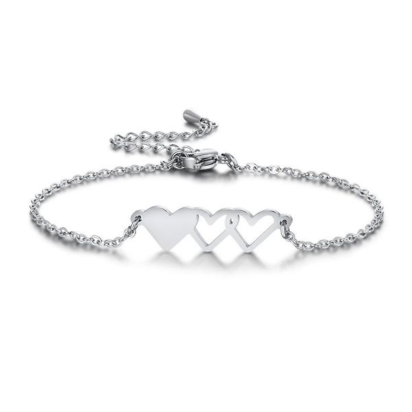 Link Bracelets Chain Three Heart Bracelet Silver Color Charm