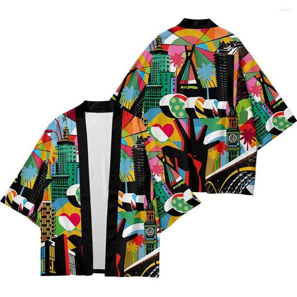Этническая одежда 2023 Японский лето на Гавайях кардиган -косплей Блузя юката мужская уличная одежда традиционная пляжная кимоно