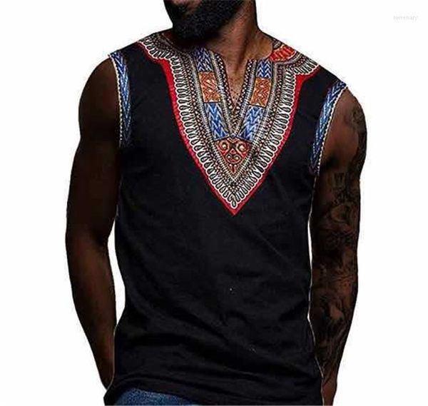 Magliette da uomo Nero Blu Rosso Stile etnico retrò Gilet stampato T-shirt senza maniche Camicia casual alla moda T-shirt