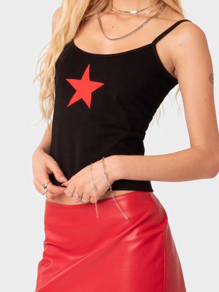 Camiseta feminina Grunge Crop Top Punk Punk Tank Top Top Top Gótico emo Girls '2000s Y2K Top Top Pentagrama Top Pattern Feminino Feminino Emo Z0506