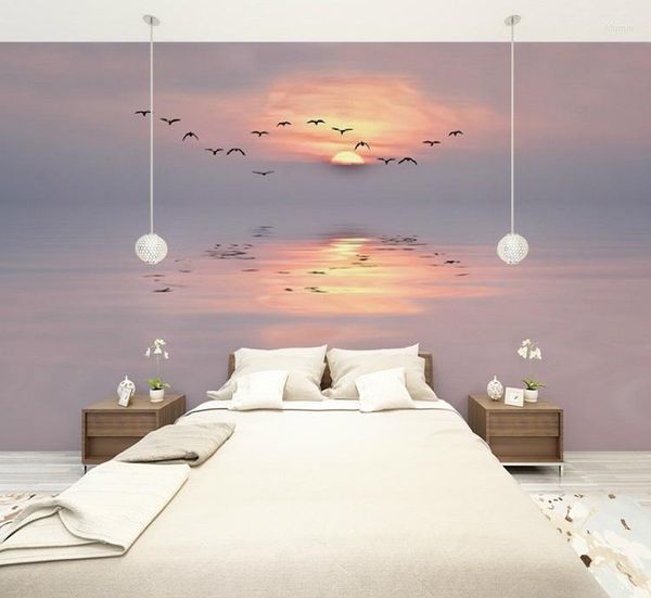 Wandaufkleber Benutzerdefinierte Größe 3D Po Wandaufkleber Sonnenuntergang Vögel Abnehmbare Papiere Selbstklebende Art Home Decor