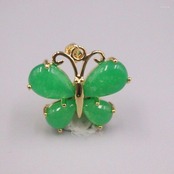 Colares pendentes 18k GP com jade verde em forma de borboleta 25 mm