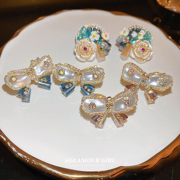 Ohrringe baumeln Vintage Luxus Perle Blume Schleife Exqusite für Frauen koreanischen Stil Mode elegant Kristall Party Hochzeit Schmuck Ornament