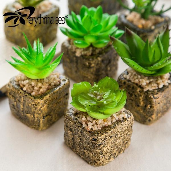 Ghirlande di fiori decorativi 1pc Serie verde Piante grasse artificiali in miniatura Pianta finta Cactus di loto Bonsai Vaso Giardino fai da te Casa Decorazione floreale