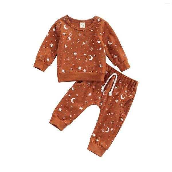 Conjuntos de roupas lioraitiin 0-24m nascido bebê menino 2pcs unissex tracksuit lunar estampa estampa de mangas compridas camisa de pulôver calças casuais