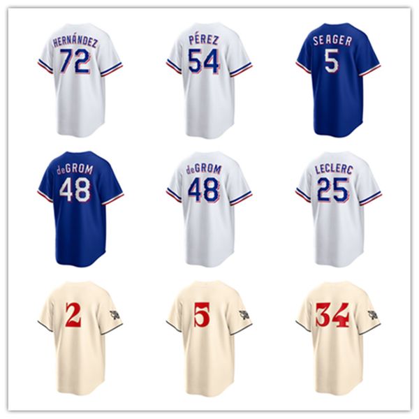 Camisas de beisebol personalizadas homens jovens 34 Nolan Ryan 48 Jacob degrom 53 Adolis Garcia 6 Josh Jung 5 Corey Seagre 2 Marcus Semien 8 Josh Smith