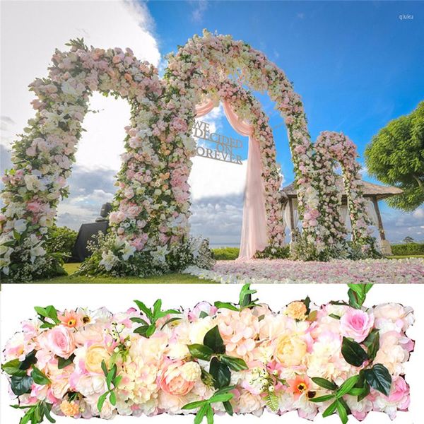 Flores decorativas Diy 1m Decoração de casamento Luxury Road Lead citou Rose Peony Hydrangea Misture a porta da flor da porta arqueada Janela T Estação T 2pcs