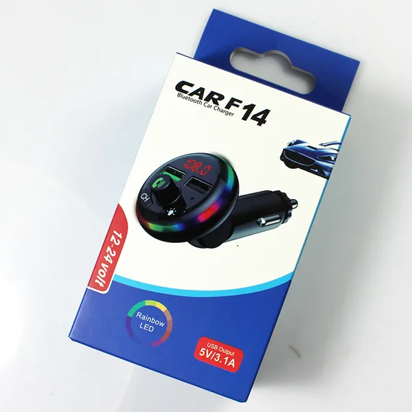 F14 Car Mp3 Player Bluetooth Charger FM передатчик Amble Light Chone Charger Amble Light Cigarette Беспроводная аудио -приемник