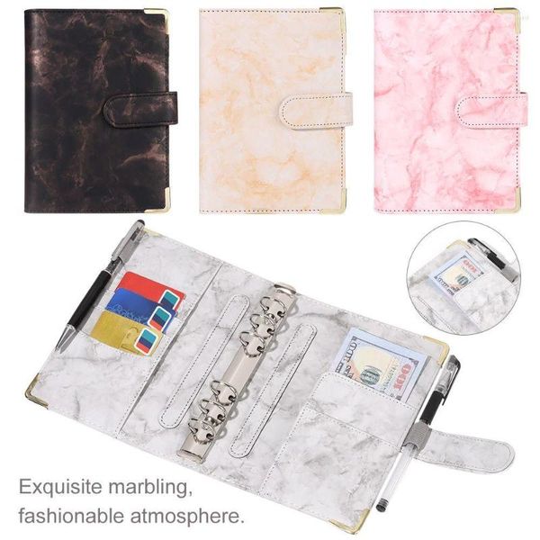 Office Supplies With Angle Guard Marbling Buckle 6 Holes Notepad Cover Notebook File Folder Ring Binder PU Leather