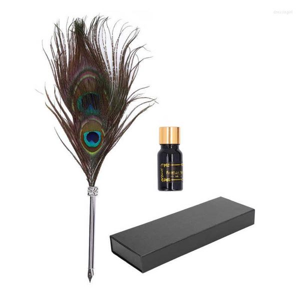 Caligrafia caneta quill set ponta de metal com garrafa de tinta vazia para escritório em casa