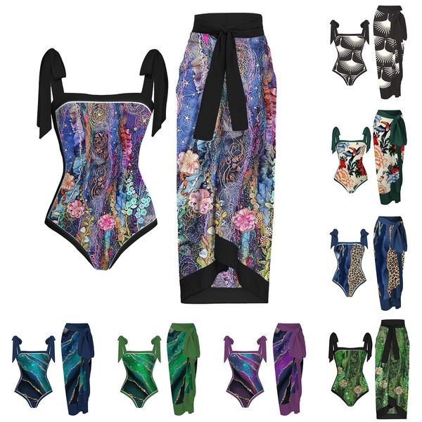 Mulheres de roupas de banho femininas Mulheres de maiô plus size biquíni estampa floral cobertura Monokini 2 peças Tankini Set Tankini Set Trajes de 230505