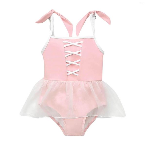 Costume da bagno da bagno da donna Kawaii Girls femminile estate 2023 costume da bagno per neonato in pizzo rosa con fiocco carino per bambini
