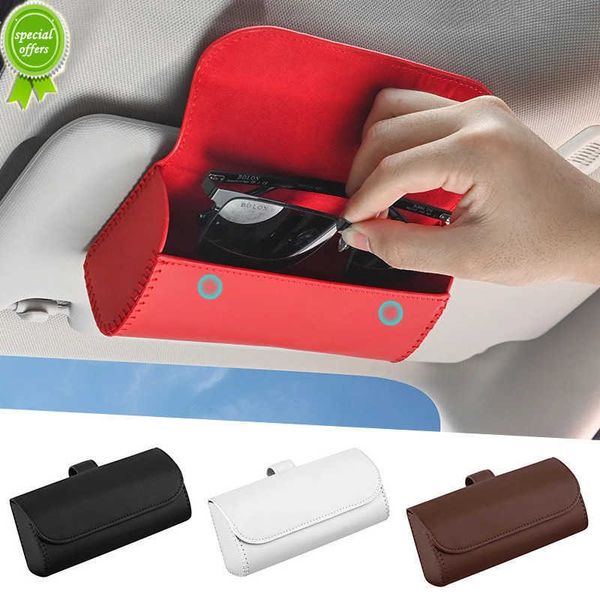 Nuova visiera per auto Occhiali da sole Custodia Clip Gancio Chiusura magnetica Porta occhiali da sole Scatola portaoggetti in pelle PU Porta occhiali Interno auto