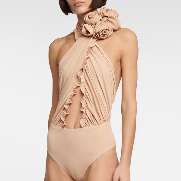 T-shirt da donna 3D Rose tridimensionali Decorate Body da donna Sexy ed elegante Ruffle Wrap-style Top attillato di un pezzo 2023