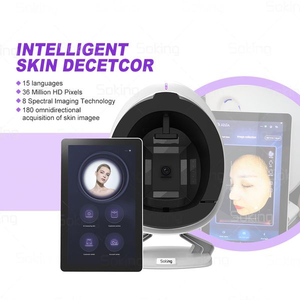 Sistema de diagnóstico de pele Mágico espelho Magic Multi-Language Scanner Facial Analysis Detector 28 milhões de câmera Smart AI Facial Scanner Analyzer para salão de beleza