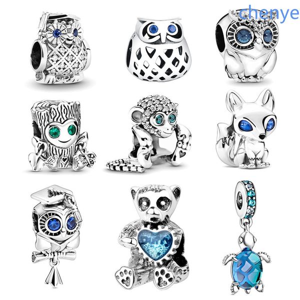 925 Argento Fit Pandora Charm Blue Eyed Fox Albero Spirito Scimmia Accessori per gioielli squisiti fai-da-te Perlina Ciondola Charms moda Set Ciondolo Gioielli perline fini fai-da-te