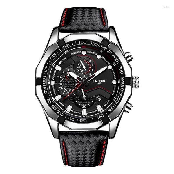 Avanadores de pulso Data exibir Kimsdun Brand Men's Wateropers Business Watch Sports Sports Sports Quartz Chronograph Leather Relógio Relógio