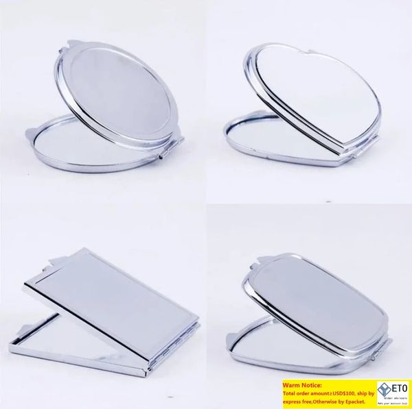 New Silver Pocket sottile specchio compatto vuoto rotondo specchio per trucco in metallo a forma di cuore regalo di nozze specchio costmetico fai da te