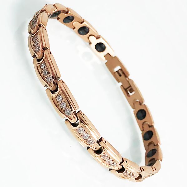 Bracciale per ragazze con terapia magnetica al germanio sano a catena Bracciale da polso per donna con zirconi cubici in acciaio inossidabile placcato oro rosa 230506