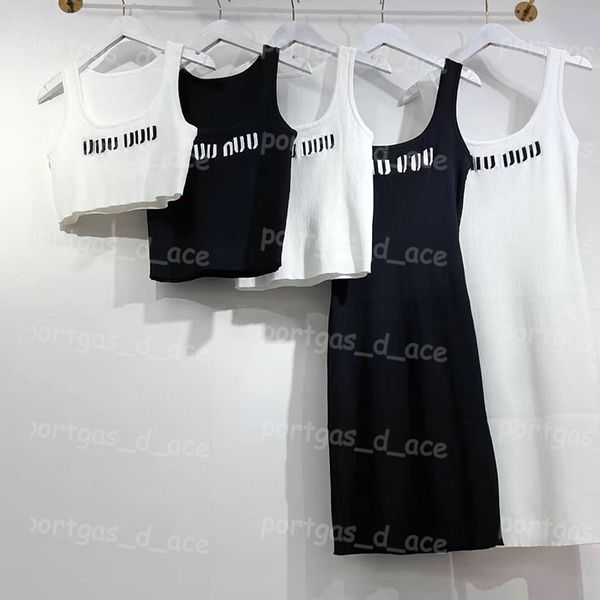 Luxury Wome Casual Dress Letter Sexy Canotte in maglia ritagliate Canotte nere bianche