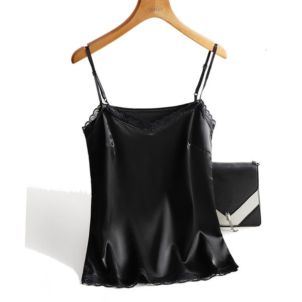 Camisoles Tanks Lace Top Women Halter v Nece Basic Black Cami без рукавов Satin Silk Tops Женские летние камииджи