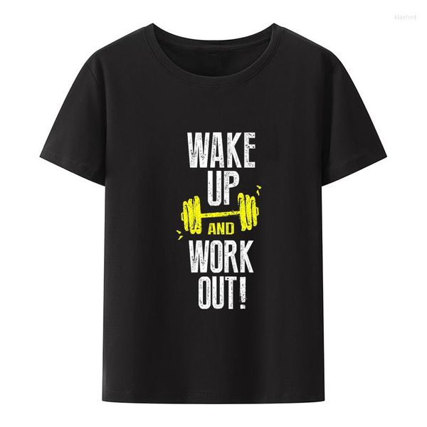 As camisetas masculinas acordam e se exercitam para camiseta de fitness camisa impressão legal lazer humor hipster camisetas gráficas criativas casuais