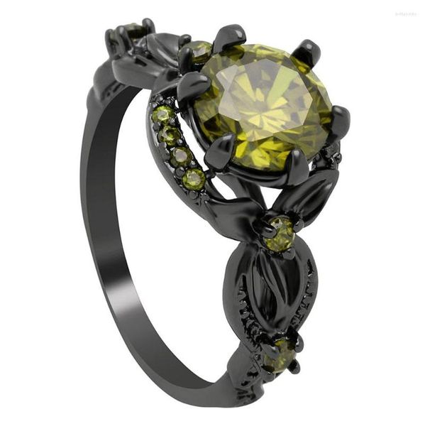 Anéis de casamento Black Gold Gold cheio de zircão cúbico anel de noivado Flor romântica para mulheres Bijoux Princesa Multi Color Jewelry