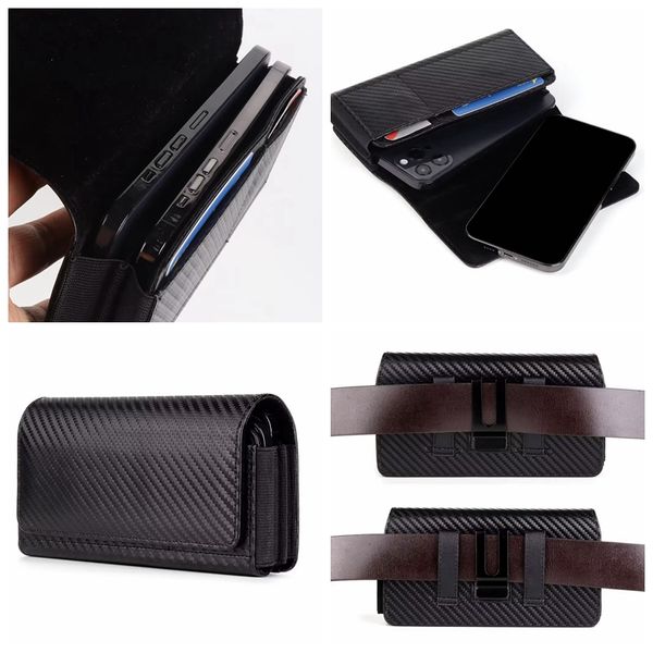 5,5 Zoll-7,0 Zoll General Hip Horizontal Leder Doppelhüllen für iPhone 15 14 Plus 13 Pro MAX 12 S23 S22 Ultra Clip Holster Kohlefaser Kartensteckplatz Schnalle Gürtel Handytasche