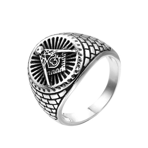 Stainless Steel Antique Silver Freemason Masonic Ring Jewel Retro quality special design for men women Free mason Ring Mason Personality Jewellery