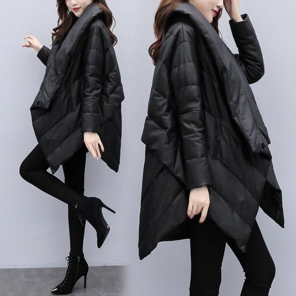 Trench da donna Inverno Donna Piumino sottile in cotone Lady Fashion Mantello nero Giacche Cappotto caldo a maniche lunghe Parka Donna portatile