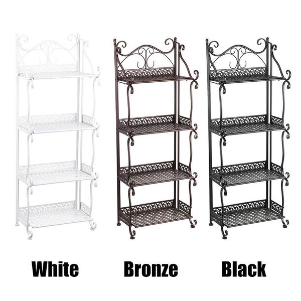 Organizzazione Organizzatore da cucina pieghevole in ferro stile nordico a 4 livelli 3 colori Multiuso per bagno Camera da letto Scaffale per libri in piedi Decorazioni per la casa