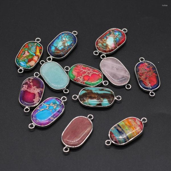 Charms Naturstein Anhänger Oval Form Tasche Silber Penh Mix Farbe Exquisit für die Schmuckherstellung DIY Armband Halskette Zubehör