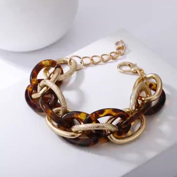 Braccialetti di collegamento Mescola cubana vintage Splicing Stampa leopardo braccialetti esagerazione in metallo acrilico ovalo ovalo orizzone da polso