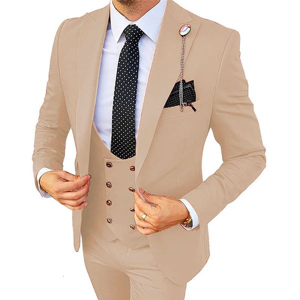 Erkekler Suits Blazers Resmi Erkekler 3 Parça Düğün Takım Damat Smokin İnce Fit İş Takımları Şampanya Düğün Takım Kostümü Homme Blazerpantsvest 230506