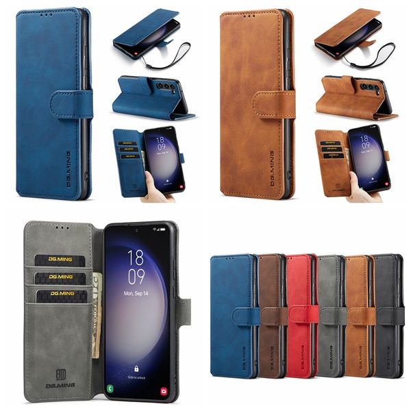 DG.MING Custodie a portafoglio in pelle per Samsung S23 Ultra Plus Google Pixel 6 Pro Retro Vintage Oil Flip Cover ID Card Slot Stand Holder Business Men Phone Pouch con cinturino